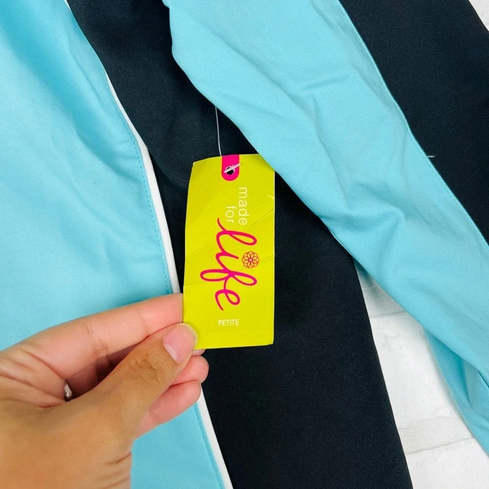 Made For Life Womens Petite Small Aqua Black Full Zip Athletic Jacket NWT‎